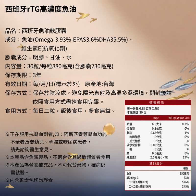 西班牙rTG高濃度魚油 650mgX30入/盒:圖片 7